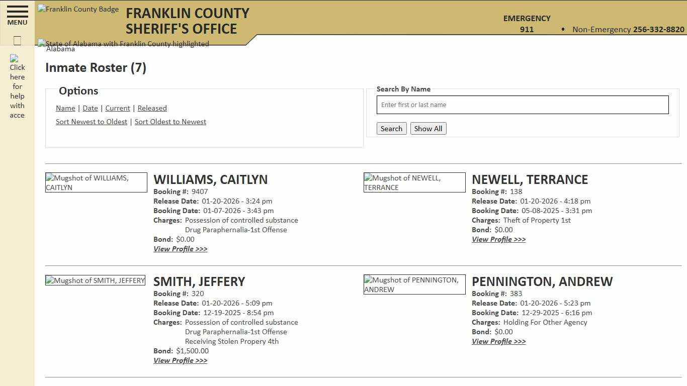 Inmate Roster - Released Inmates Booking Date Ascending - Franklin County AL Sheriff's Office