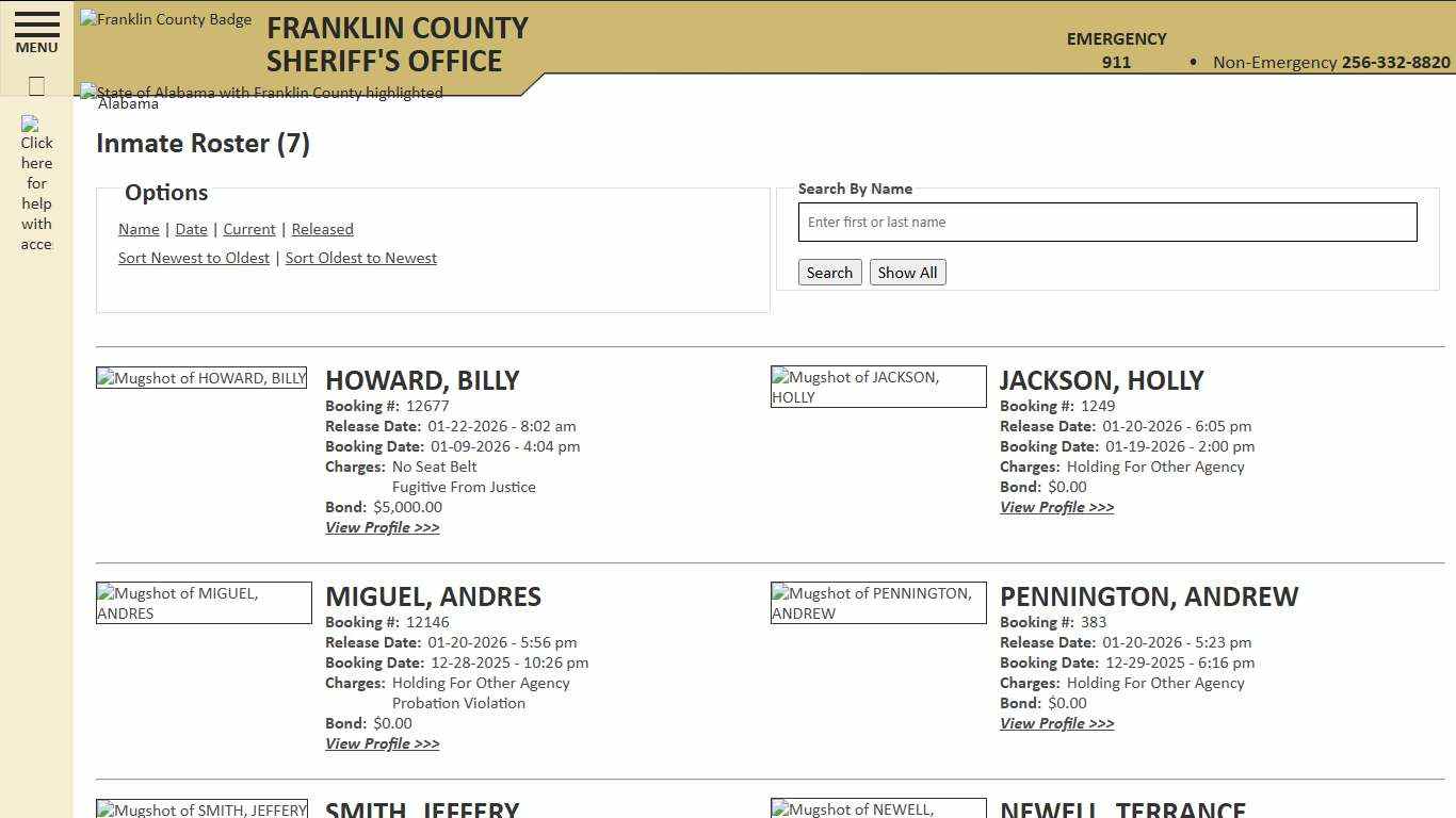 Inmate Roster - Released Inmates Booking Date Descending - Franklin County AL Sheriff's Office