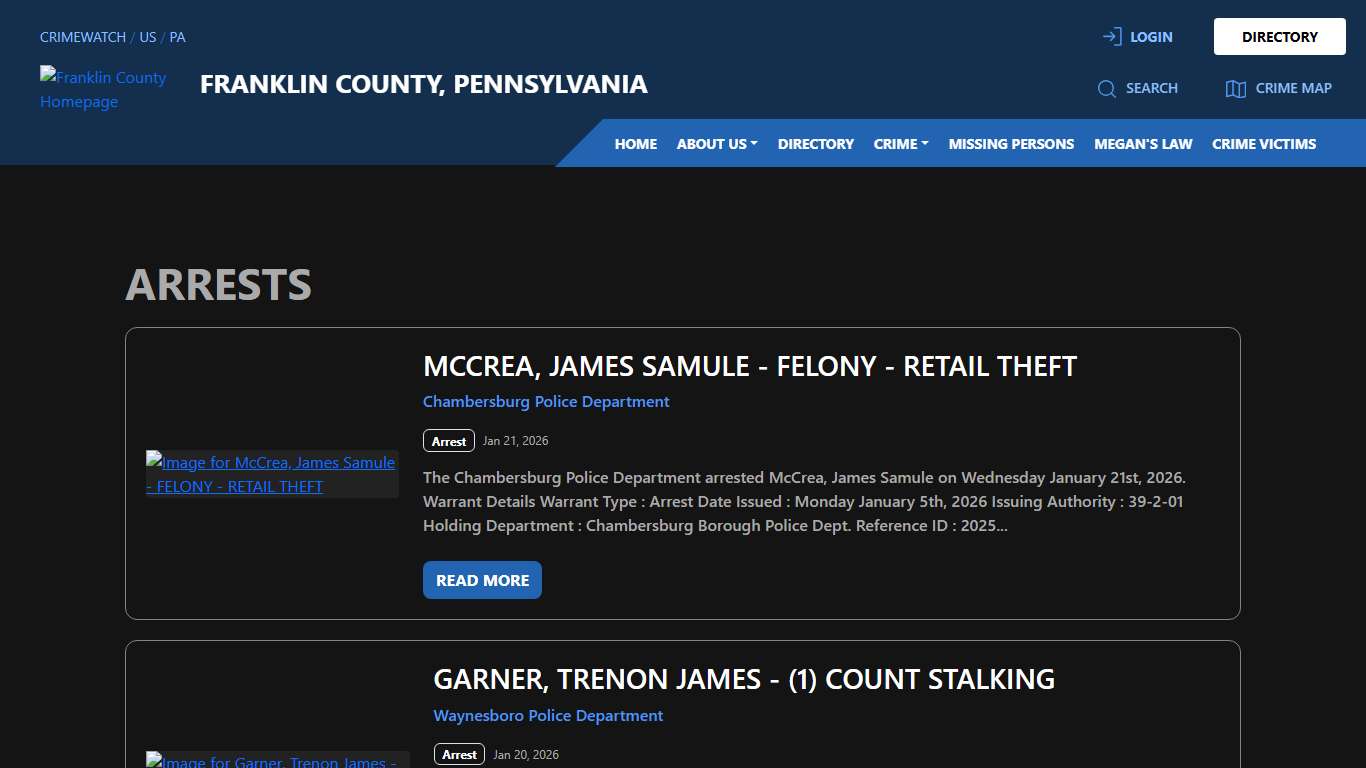 Arrests for Franklin County, Pennsylvania CRIMEWATCH